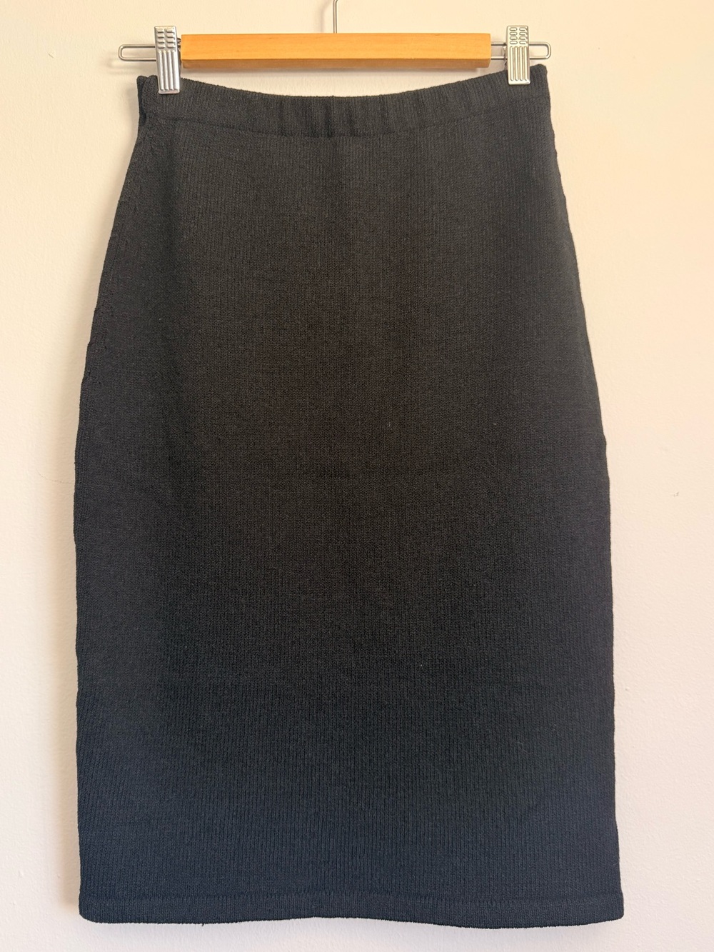 Vintage Zang Toi House of Toi Black Wool Knit Pencil Midi Skirt NY Size S
